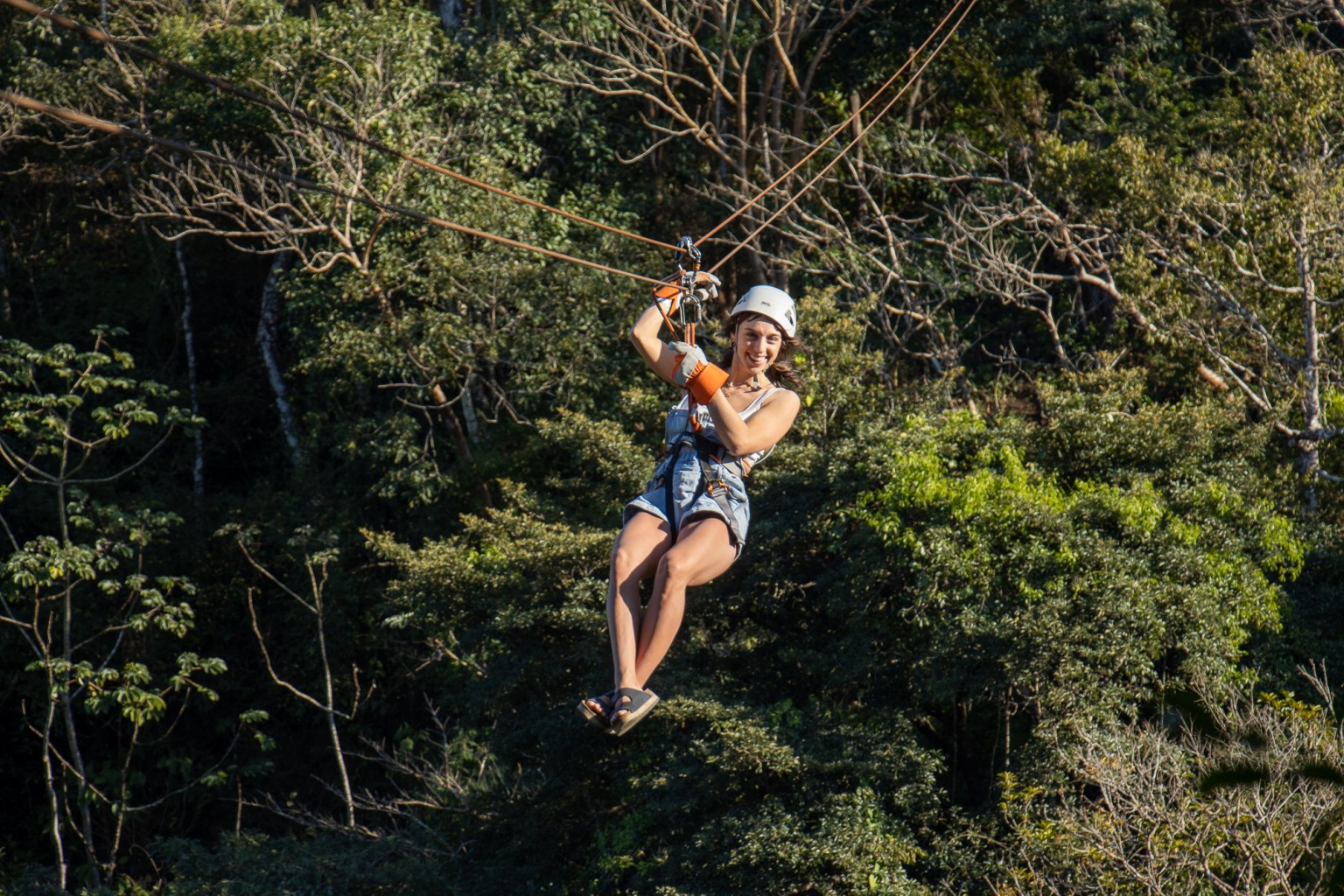 a women on a zipline