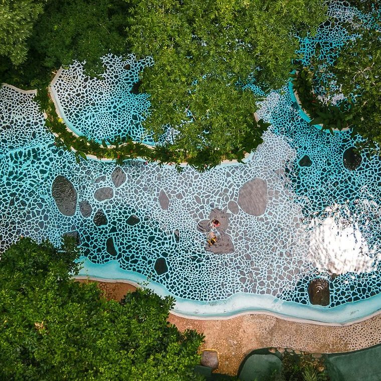 a close up of a decorated green grass